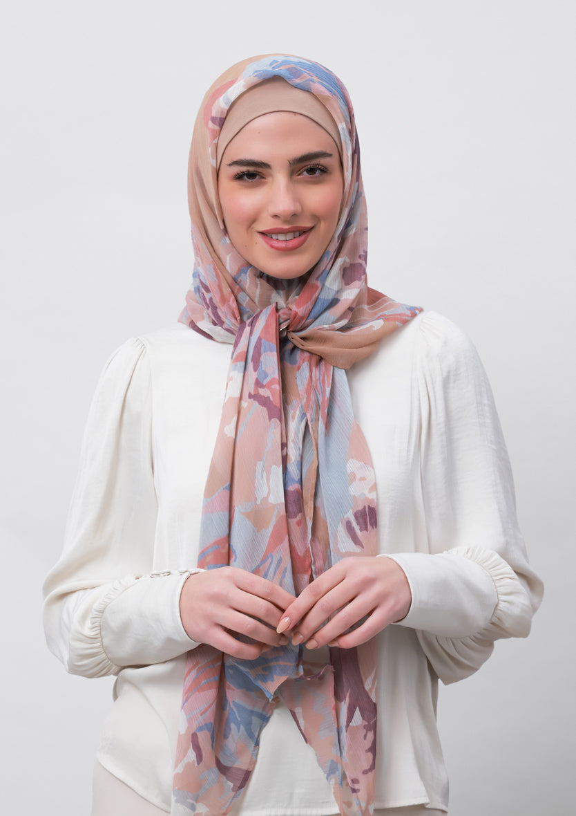 Relief-Printed Crinkled Chiffon