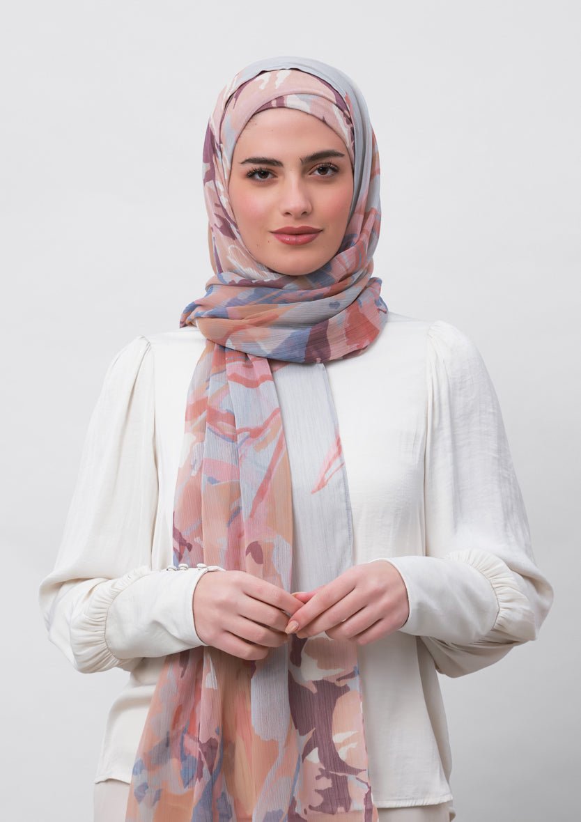 Relief-Printed Crinkled Chiffon