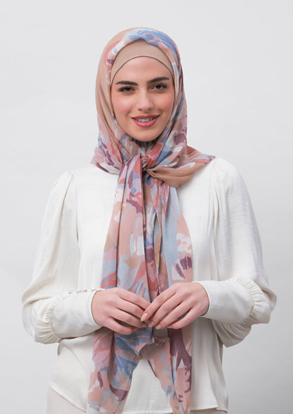 Relief-Printed Crinkled Chiffon